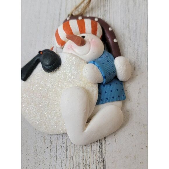 Henton snowman snowball glitter ornament Xmas Decor hat smile - Picture 3 of 4